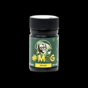 Barattolo Crystalweed “M5HAZE” da 2,5 g per infiorescenza CBD su sfondo nero.