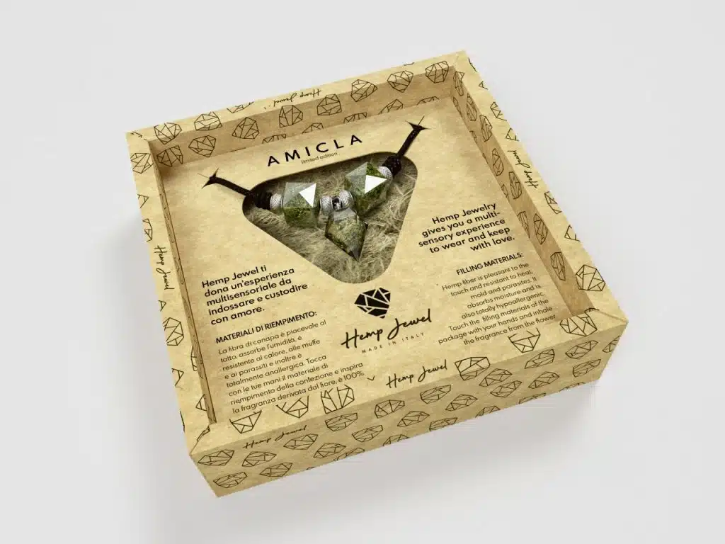 scatola collana amicla doppio diamantino cubo e diamante pendente