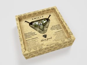 scatola collana amicla doppio diamantino cubo e diamante pendente