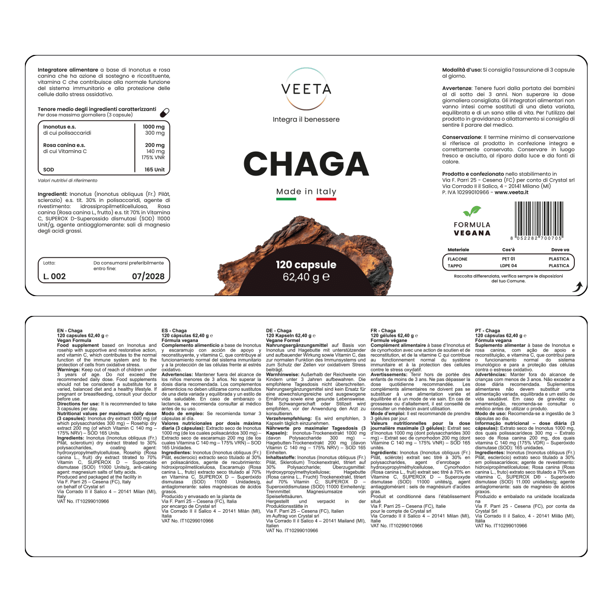 Chaga integratore Veeta ingredienti