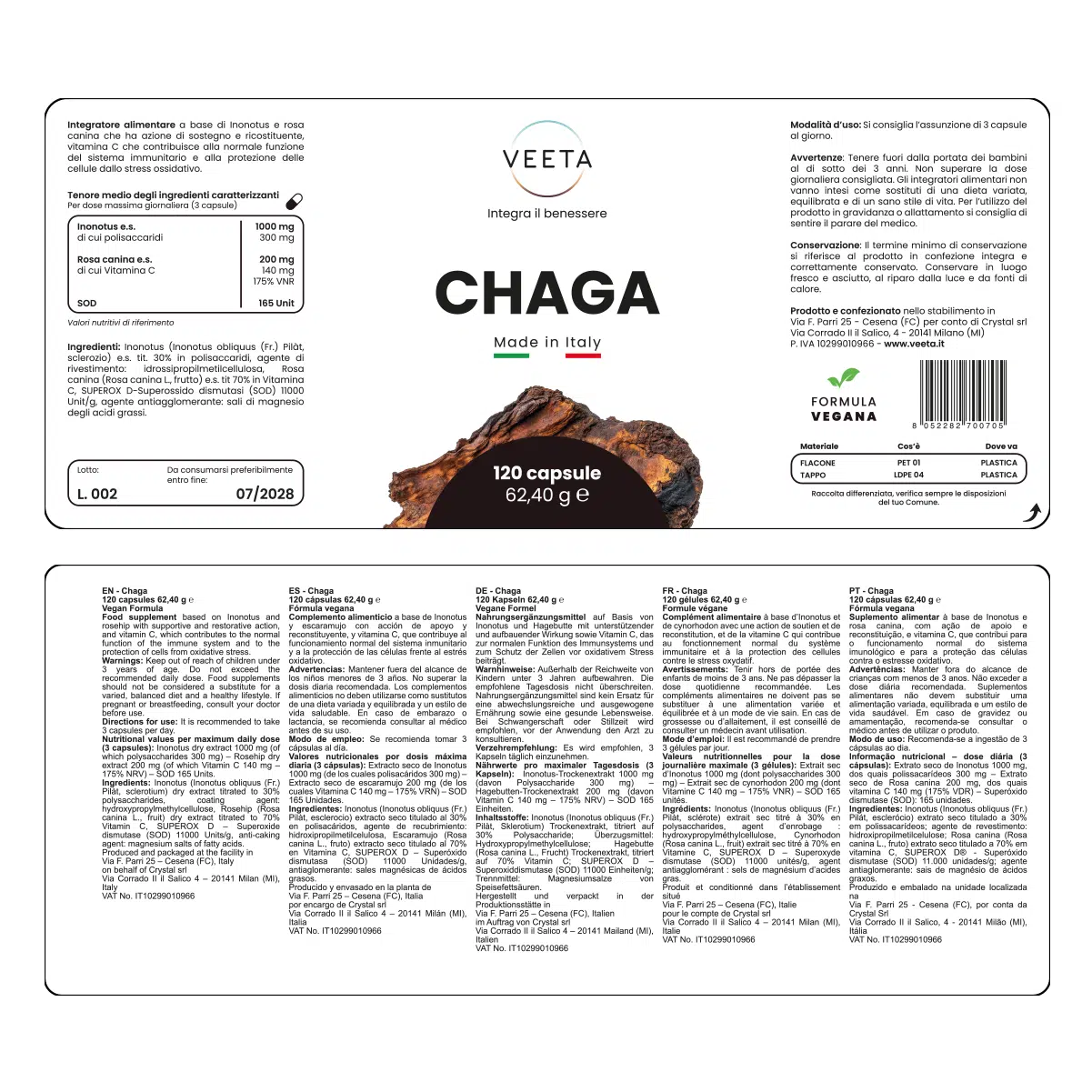Chaga integratore Veeta ingredienti