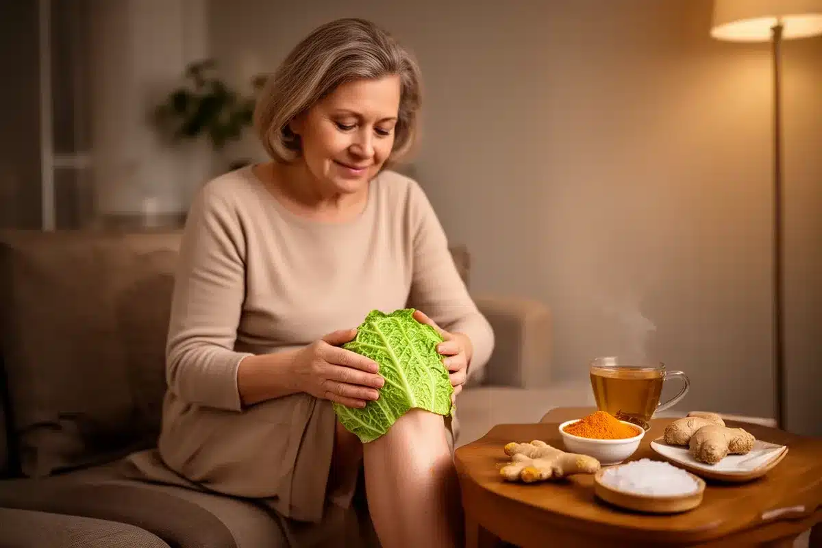 Una donna applica un rimedio naturale per il dolore al ginocchio